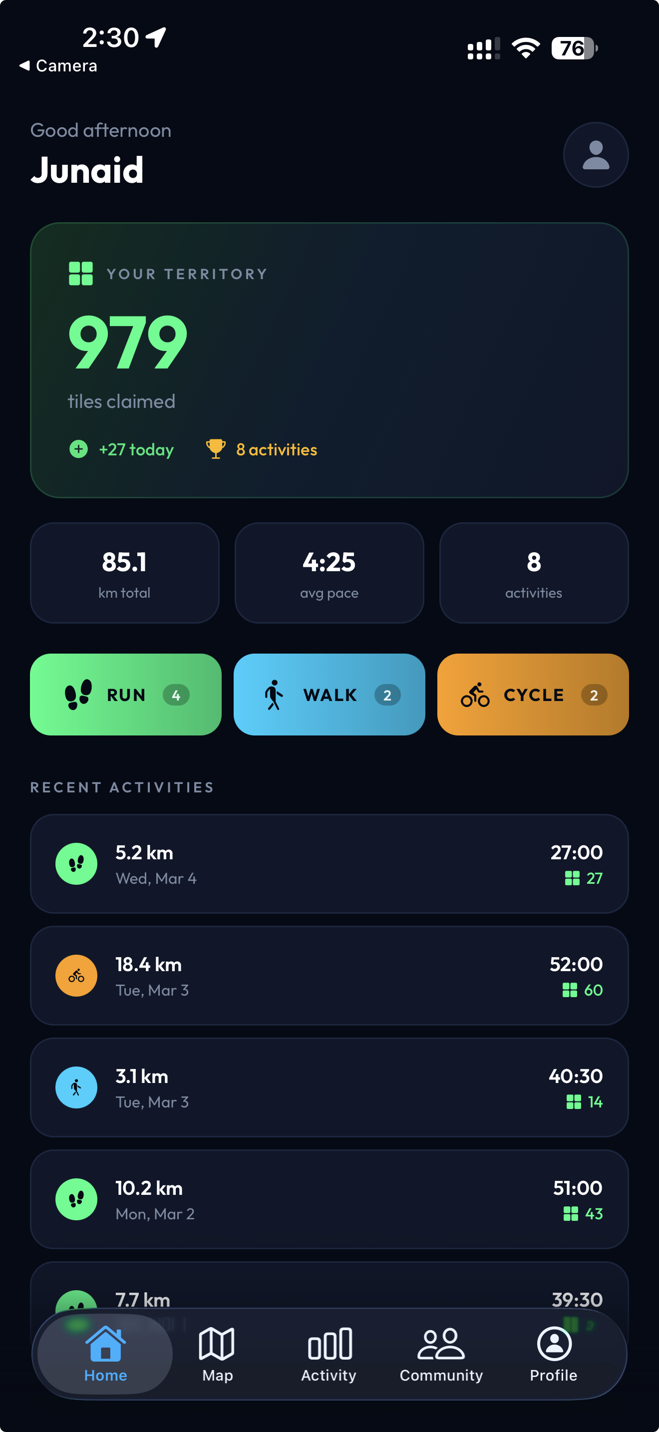 TerraStride app screen